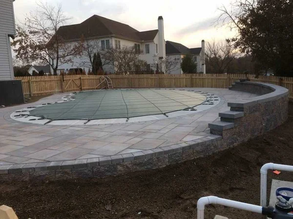 Finished patio with curved edge and steps