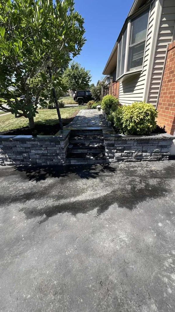 Stone Veneer Planter, Steps & Front Walkway - Design